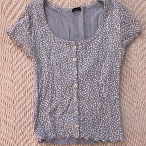 Brandy Melville Floral Crop Top Stretch Button Rib